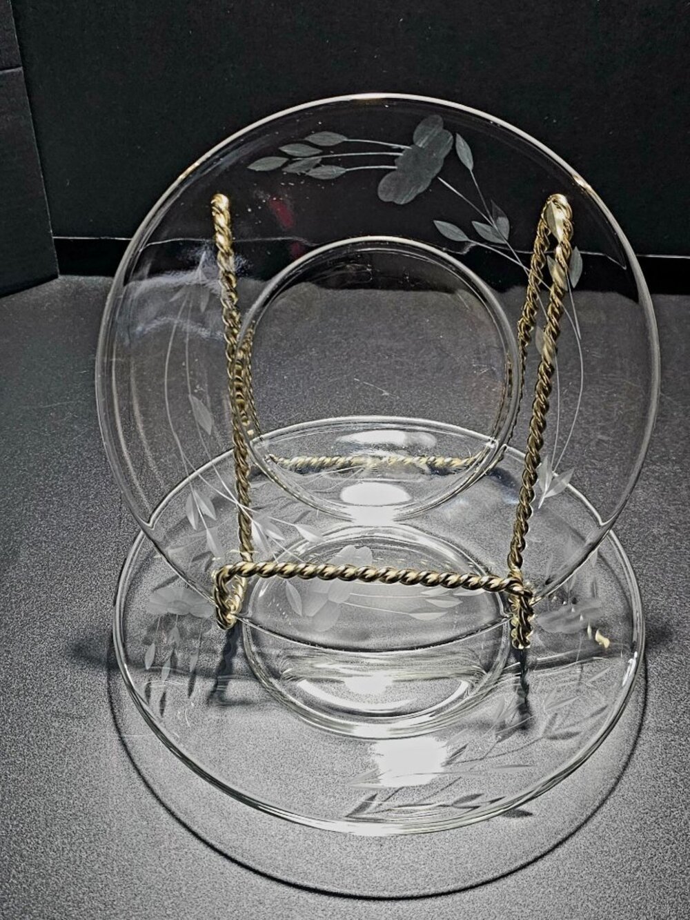 2 Princess House Heritage Dessert Bread Plates vintage etched glass floral table